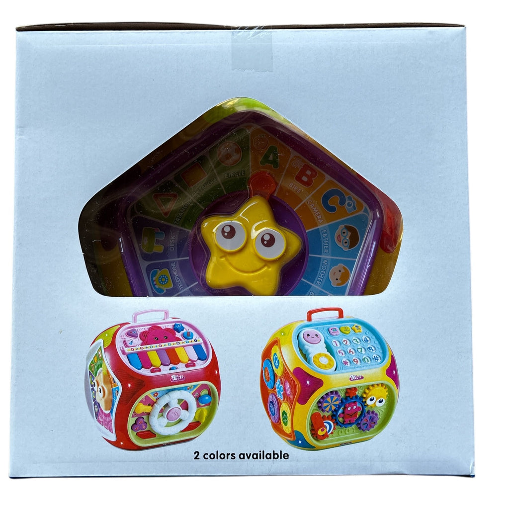 Children's toy set in a box with colorful toys and a star-shaped character.