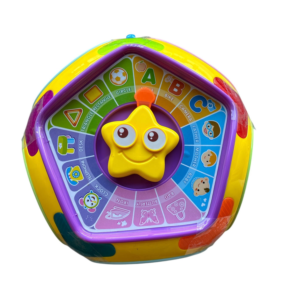 Colorful children's educational toy with a star-shaped center on a white background