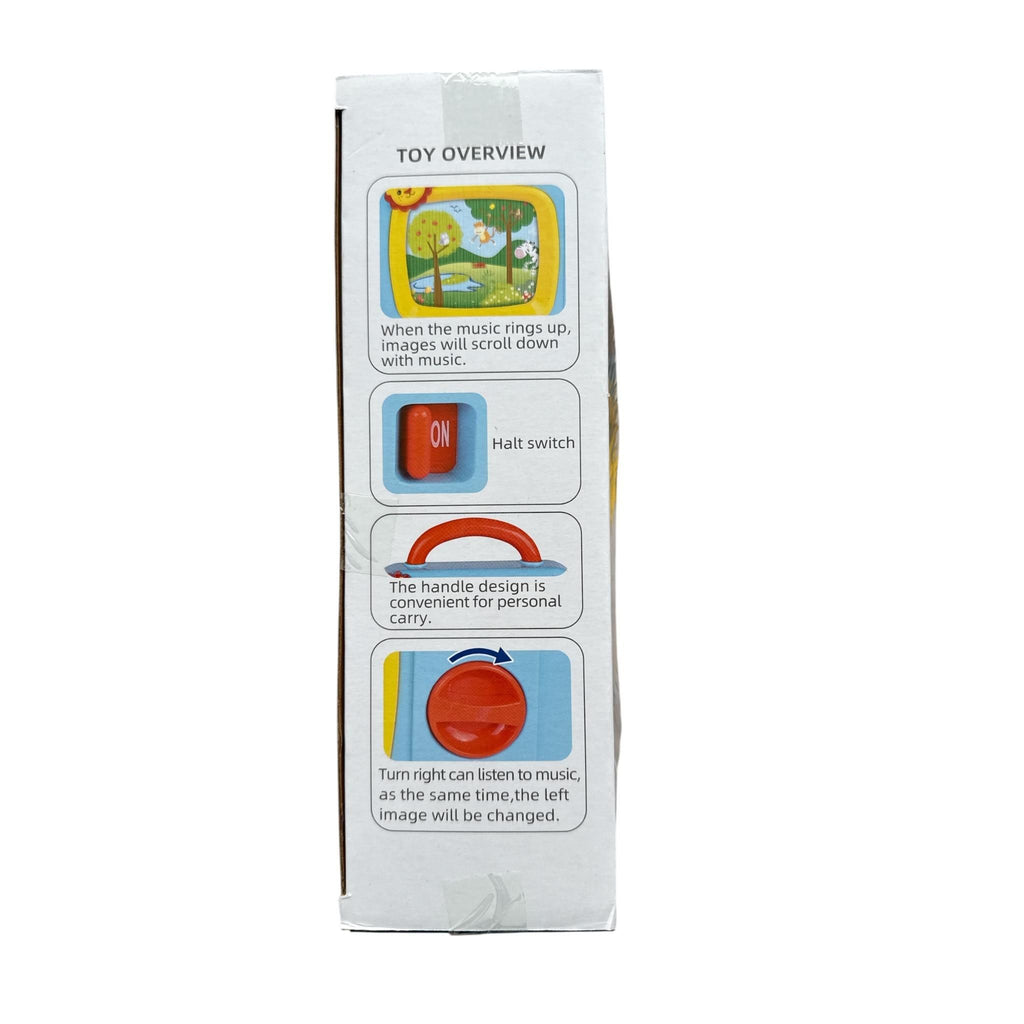 Box with toy overview and features on a white background