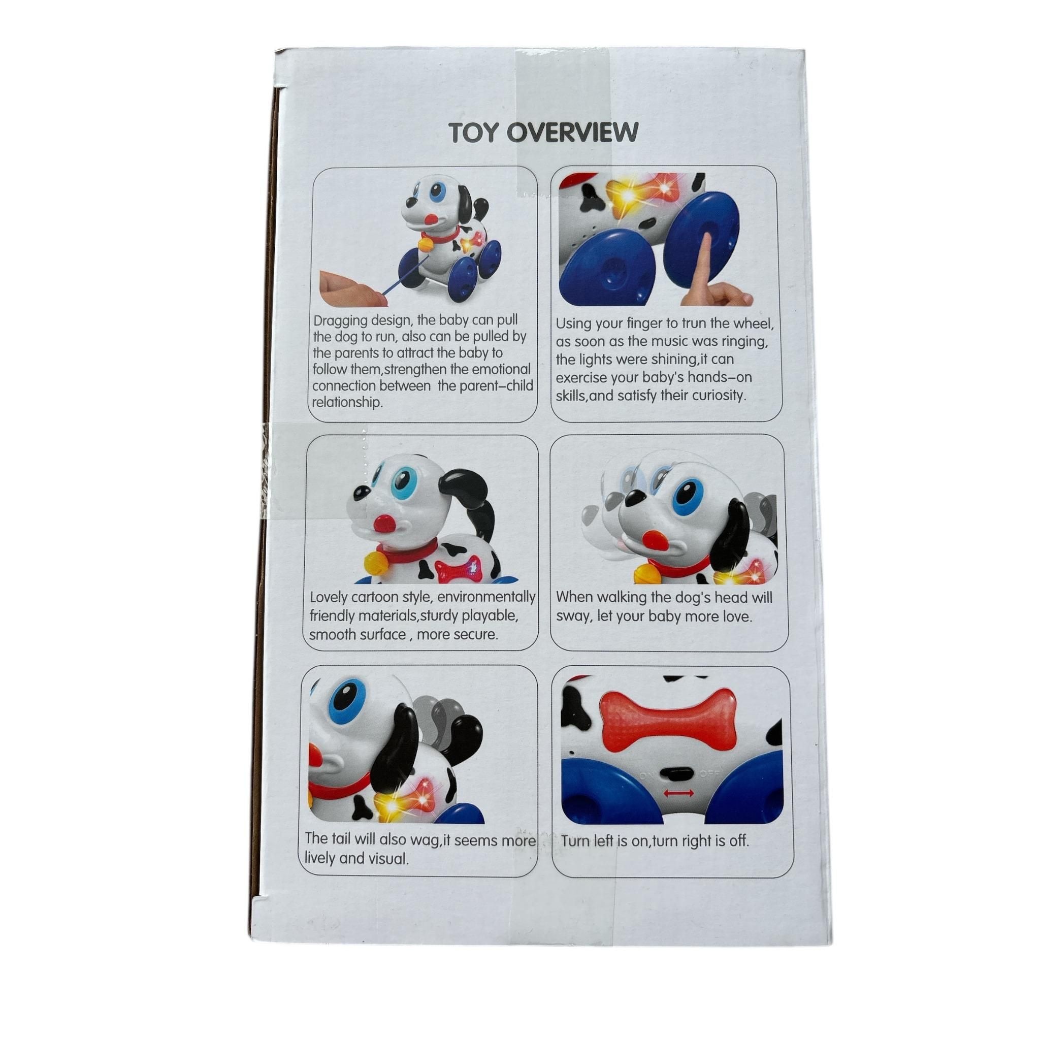 Toy packaging with illustrations and text on a white background