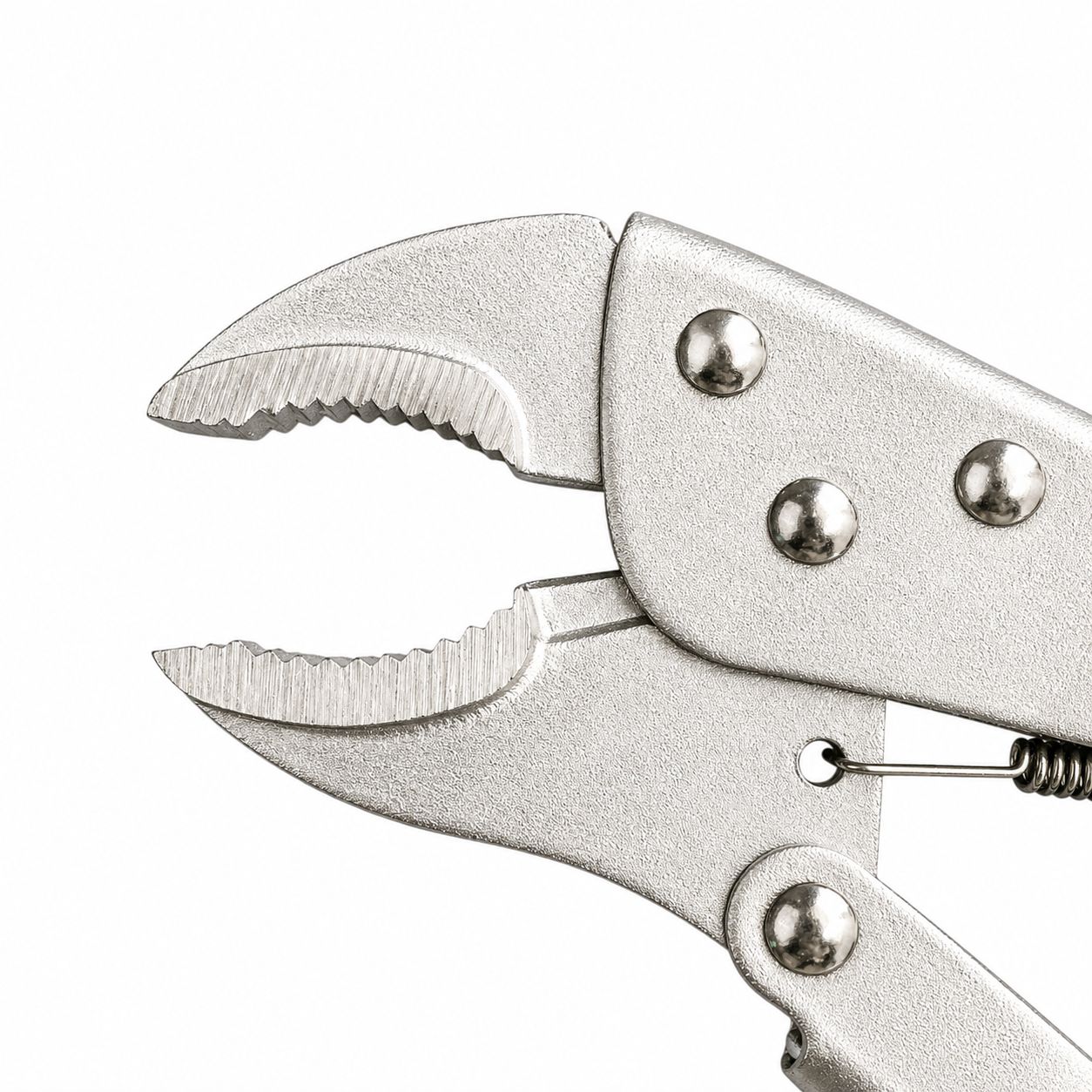 Close-up of a pair of silver pliers on a white background