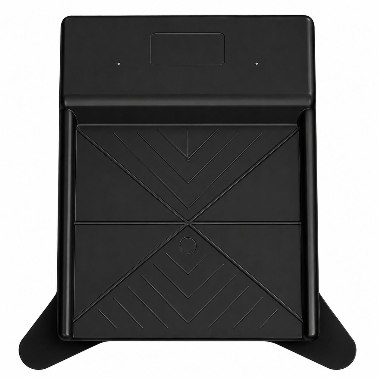 Black step stool with geometric design on a white background