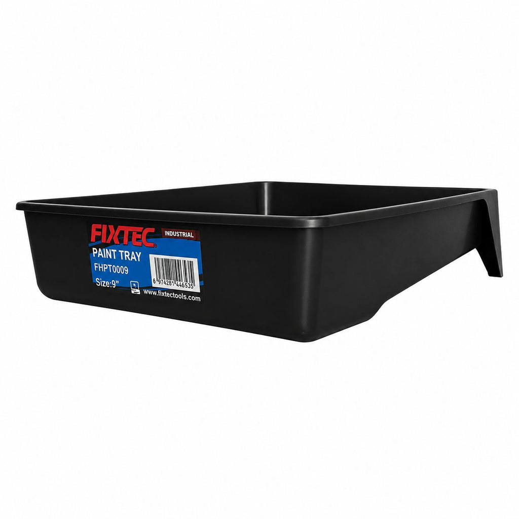 Black paint tray with Fixtec branding on a white background
