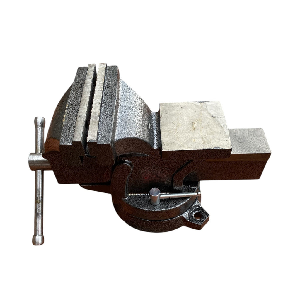 Metal bench vice on a white background