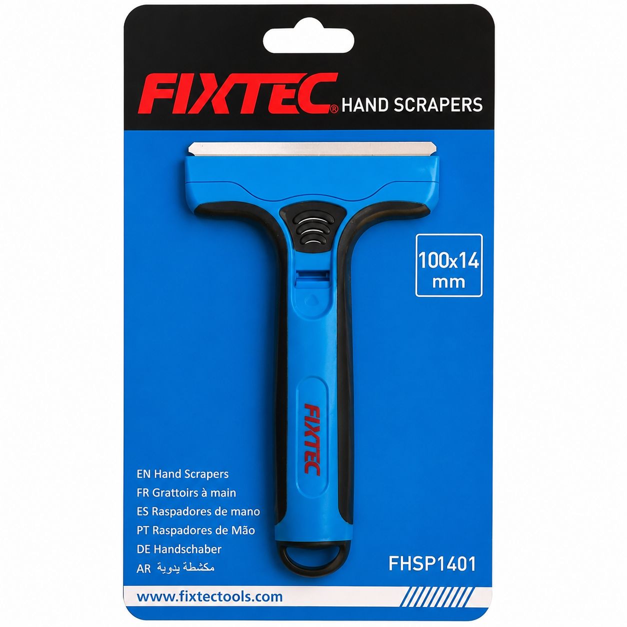 FIXTEC hand scraper in packaging with blue background
