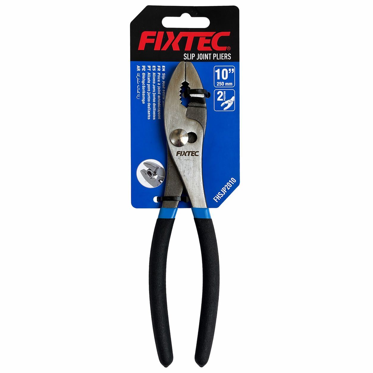 Slip joint pliers with FIXTEC packaging on a white background