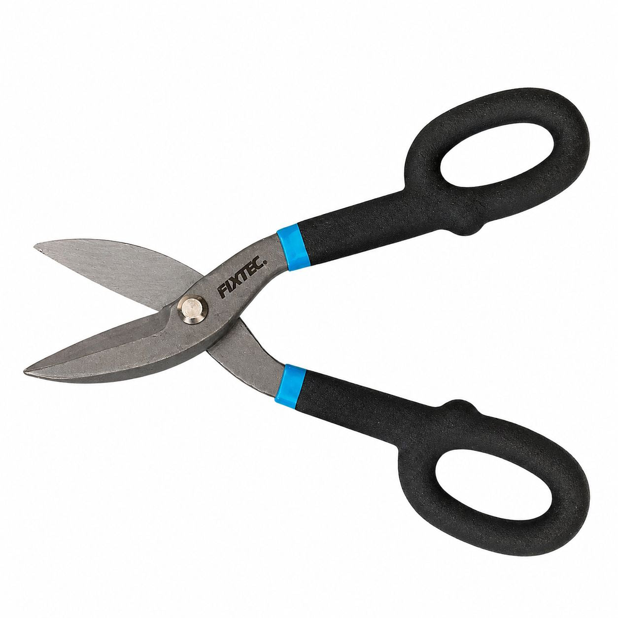 Pair of scissors with black handles and a visible brand logo on a white background