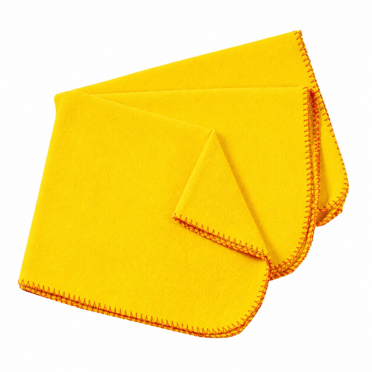 Yellow fabric square with a folded corner on a white background