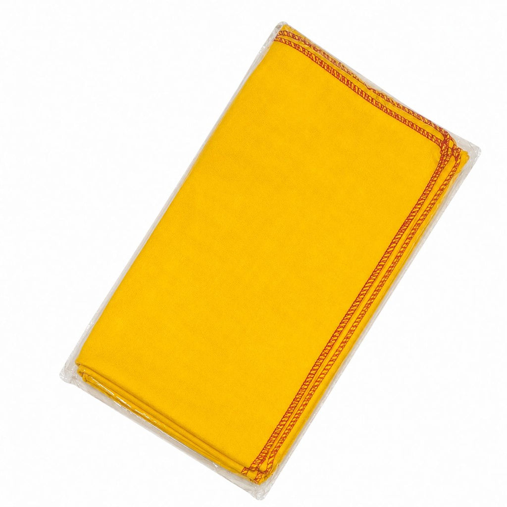 Yellow fabric with red border on a white background